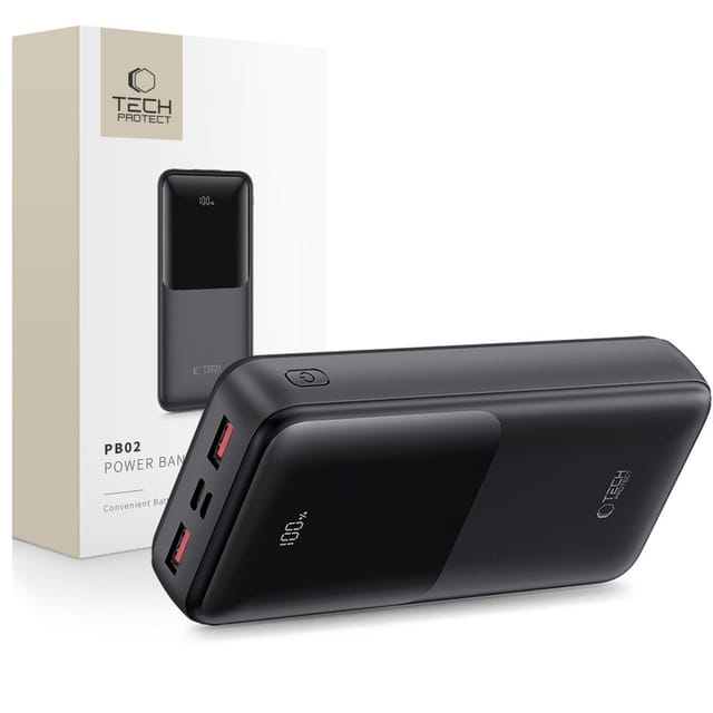 Tech-Protect PB02 20000mAh 22.5W - Black Powerbank (Akku) - schwarz - 20000 mAh