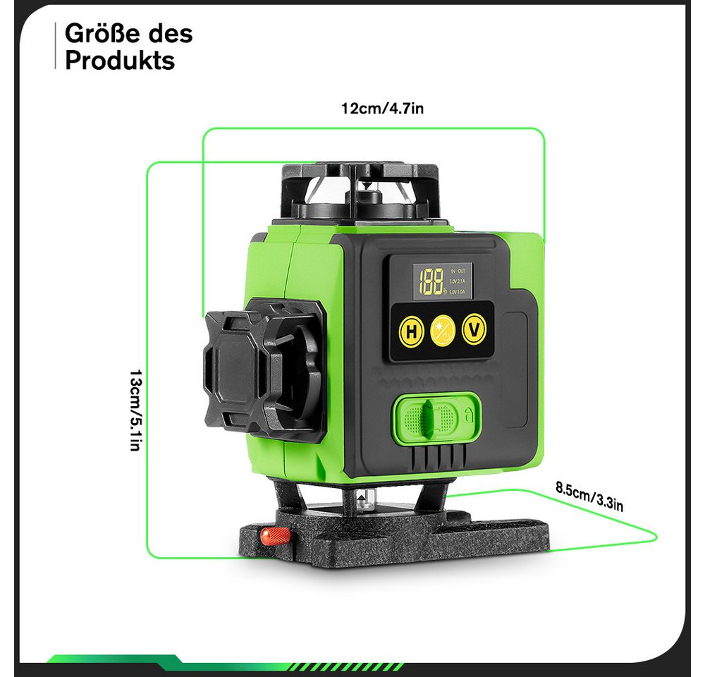 HGLINE Kreuzlinienlaser 16 Linien Laser Level 3° Selbstnivellierend mit 2x Batterie, Laserwasserwaage für Innenbau, Fliesen & Holz