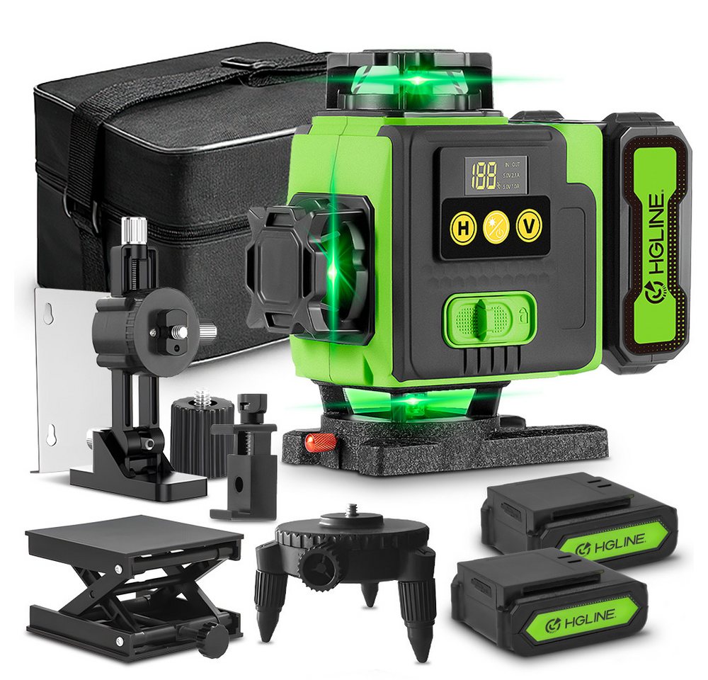 HGLINE Kreuzlinienlaser 16 Linien Laser Level 3° Selbstnivellierend mit 2x Batterie, Laserwasserwaage für Innenbau, Fliesen & Holz Bild 2