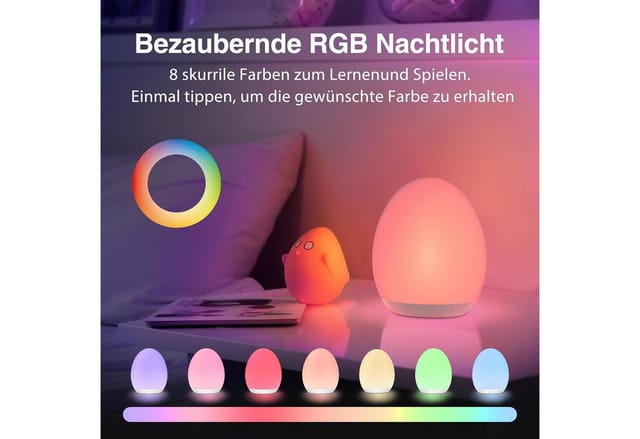 Jolywell Nachtlicht JW-CL002, LED fest integriert, Warmweiß, RGB, Dimmbar, 8 Farben (RGB+Warmweiß), Touch, Akku bis 100h, kabellos