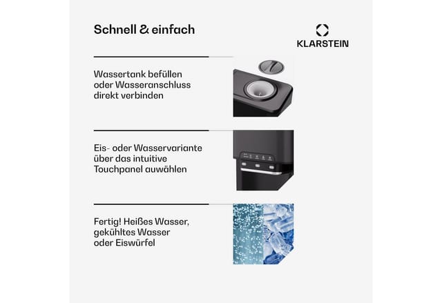 Klarstein Eiswürfelmaschine Aqueous Eiswürfelbereiter, Edelstahl Bulleteis für Zuhause 20kg/Tag LED Display 3 L Ice Maker