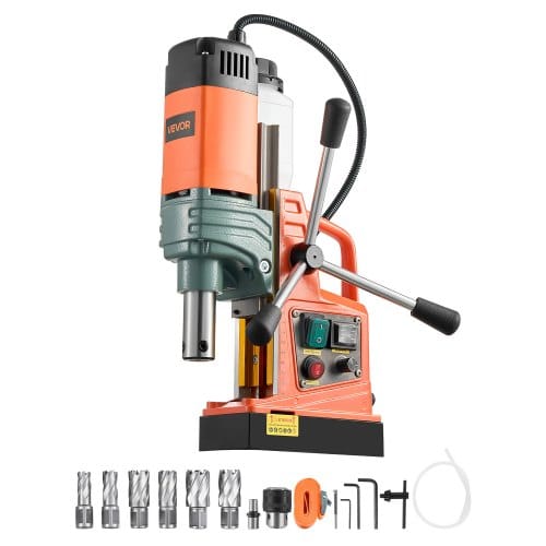 VEVOR Magnetbohrmaschine, 1450-W-Motor, 50 mm Kernbohrdurchmesser, 13000 N Magnetkraft, Elektrische Kernbohrmaschine mit 6 Kernbohrern, Variable Drehzahl, Bohrmaschine für Metalloberflächen