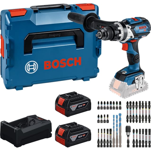 Bosch Professional Bosch Werkzeug-set: Akku-schlagbohrschrauber Gsb 18v-110 C + 2x Gba 5 Ah + Gal 12v/18v-80 + Bit-set In L-boxx