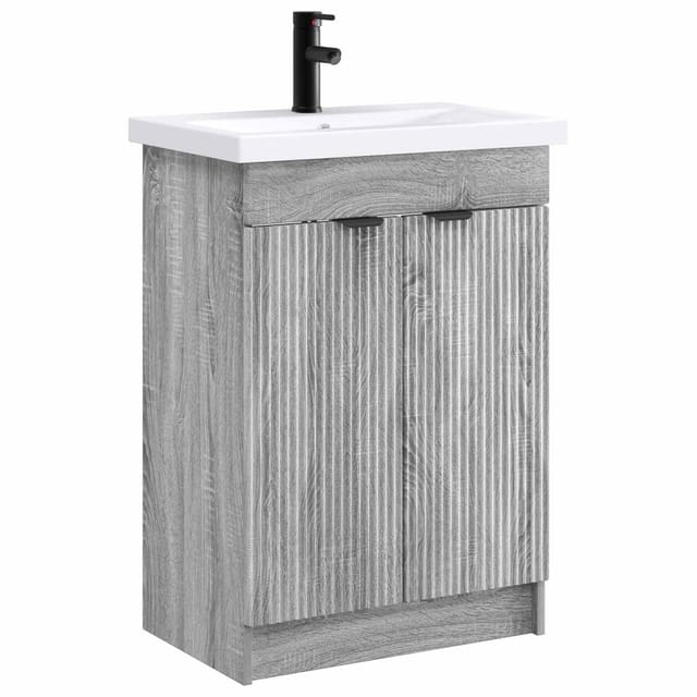 Badezimmermöbel-set Grau Sonoma 56 X 37,5 X 81 Cm Holzwerkstoff Vidaxl