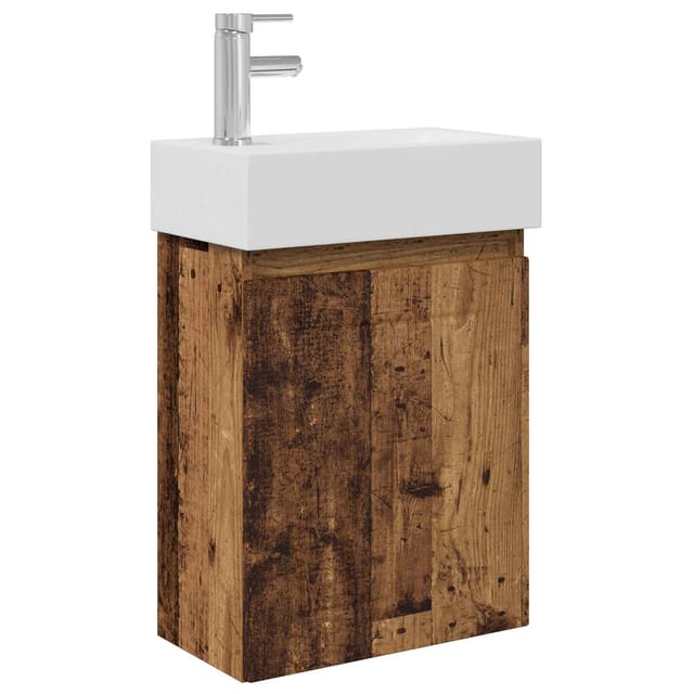 Vidaxl Bathroom Vanity Unit With Tap Old Wood 45.5 X 25.5 X 84 Cm