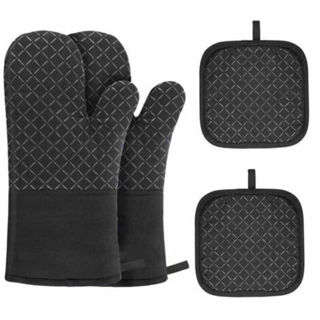 Ofenhandschuhe, 4er-pack Ofenhandschuhe Mit Ofenhandschuhmatte, Hitzebeständige, Rutschfeste Ofenhandschuhe Für Grillen, Kochen, Backen, Mikrowelle Mit Silikonbürste (schwarz)