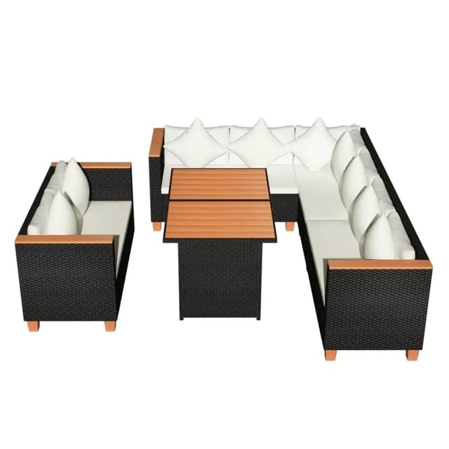 vidaXL 5-Tlg Garten-Lounge-Set mit Kissen Poly Rattan Schwarz 43002