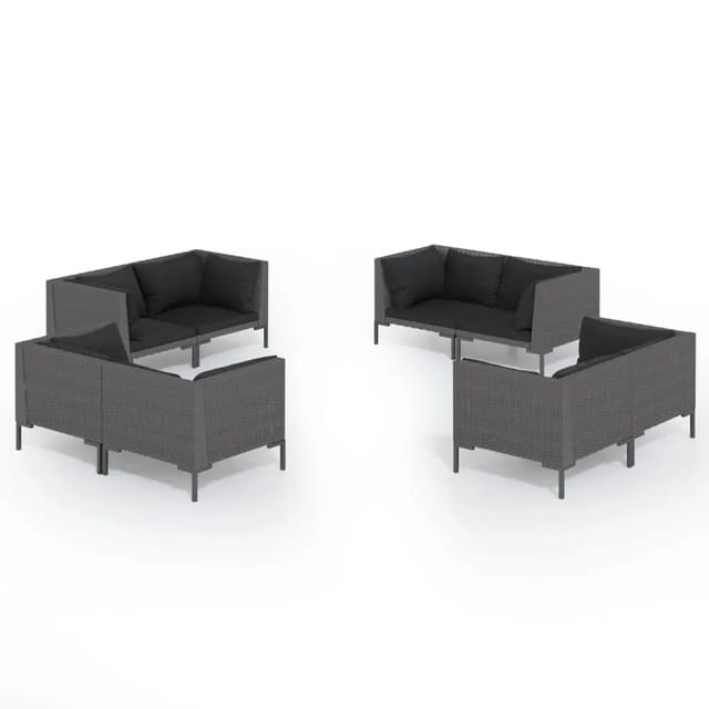 vidaXL 8-Tlg Garten-Lounge-Set mit Kissen Poly Rattan Dunkelgrau 3099808