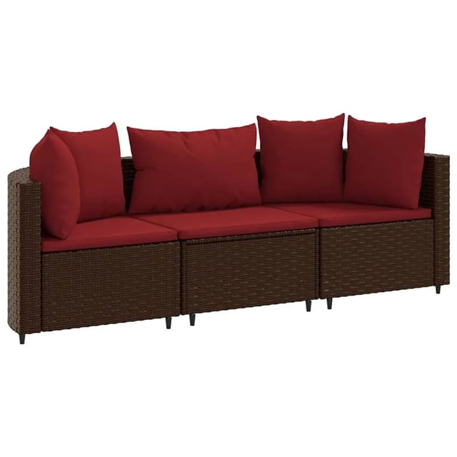 vidaXL 3-Tlg Garten-Sofagarnitur mit Kissen Braun Poly Rattan 3308453