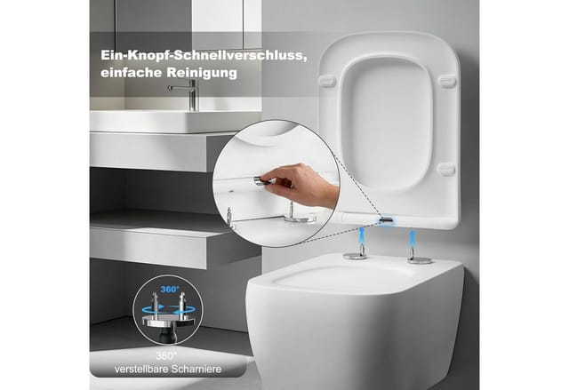 SURFOU WC-Sitz Toilettensitz eckig mit Softclose, Quick Release, stabil & leise