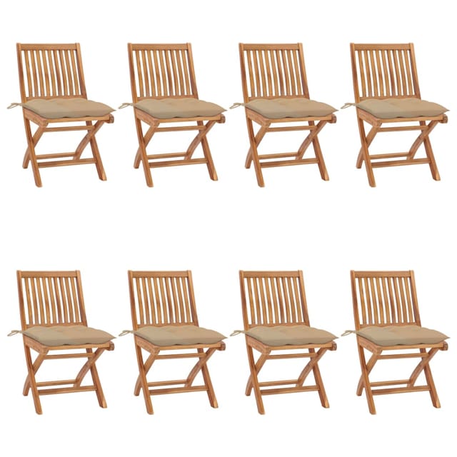 Vidaxl Faltbare Gartenstühle Mit Kissen, Set Von 8, Aus Massivem Teakholz