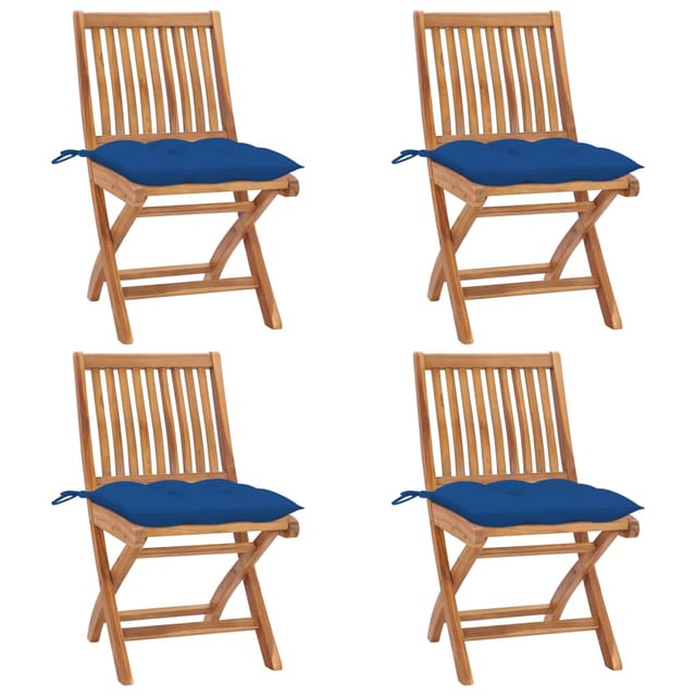 Vidaxl Klappgartenstühle Mit Kissen, Set Von 4, Aus Massivem Teakholz