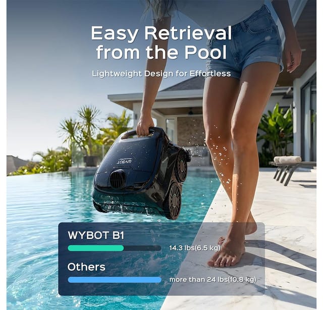 Wybot B1 Kabelloser Poolroboter – Steuerung Per App – Reinigung Von Boden, Wänden Und Ecken – 2 Seitenbürsten