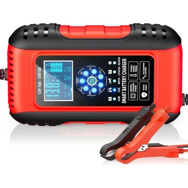 12v/24v 10a Akkuladegerät Mit Lcd-bildschirmladewartungs- Und Reparaturfunktionfür Pkw, Motorräder, Lkw, Agm, Gel, Sla (6-180ah)