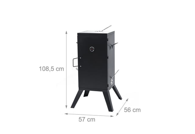 Relaxdays Räucherofen 1 Tür, 2 Grillroste Lfgb, Thermometer, Hxbxt: 108,5 X 57 X 56 Cm, Stahl, Smoker, Schwarz