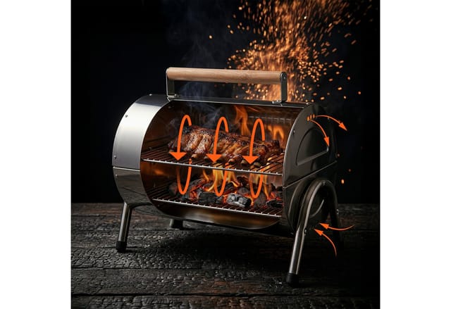 Relaxdays Tischgrill, 2 Grillflächen Je 34 X 21,5 Cm, Outdoor Camping, Klappgrill & Smoker, Holzgriff, Edelstahl, Silber