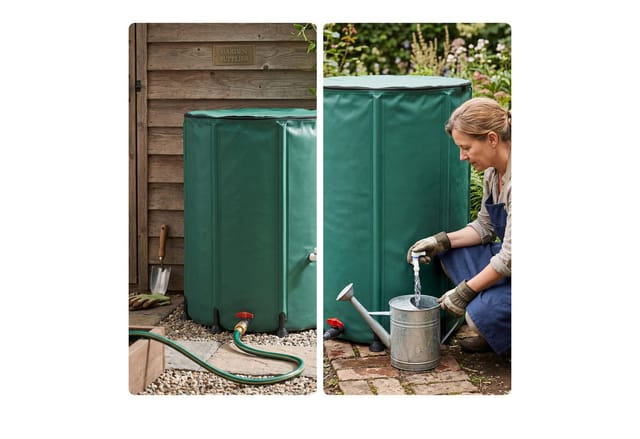 Relaxdays Regentonne Faltbar, 250l, Garten & Balkon, 2 Hähne, Überlauf, Deckel Mit Laubschutz, Wasserfass, Pvc, Grün