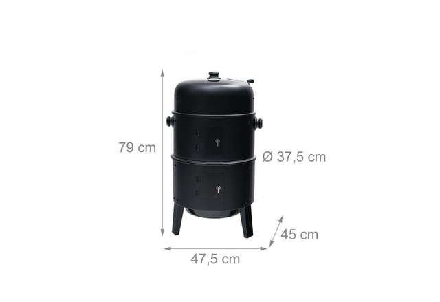 Relaxdays Smoker, 3 In 1, Grillen, Räuchern & Garen, Thermometer & Luftabzug, Wasserschalen, Stahl, Räucherofen, Schwarz