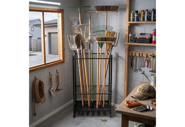 Relaxdays Gartengeräteständer, Für 35 Werkzeuge, Garage & Schuppen, Belastbar, Kompakt, Werkzeugständer, Stahl, Schwarz