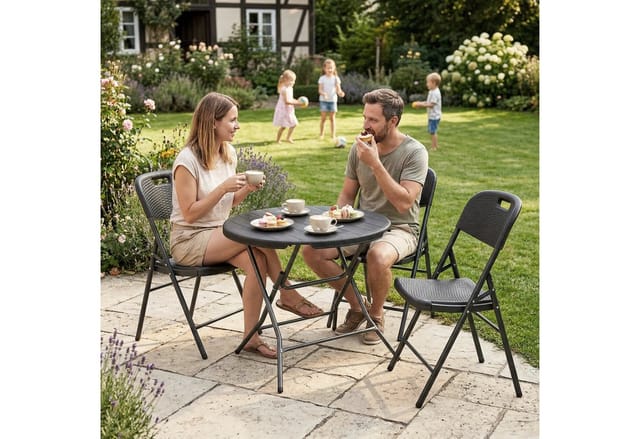 Klappstuhl Klappstuhl Set Bis 150kg Stabil Faltbar Gartenstuhl Metall, 2er Set, Schwarz Rattanoptik