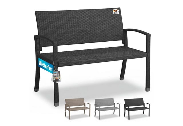 Casaria® Gartenbank Sitzbank Wetterfest Kunststoff 320kg Belastbarkeit Rückenlehne 122x58cm Garten Balkon Terrasse Bank Ergonomisch Polyrattan Farbwahl Schwarz