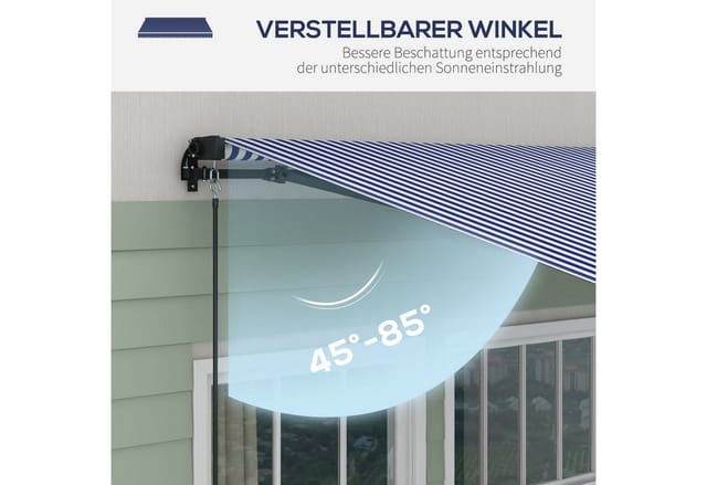 Outsunny Gelenkarmmarkise Markise Mit Handkurbel, 400 X 300 Cm, Uv30+ Sonnenmarkise Terrassenmarkise Winkel 45-85°, Balkonmarkisen Mit Wasserdicht Beschichtung, Wandmontage, Blau+weiß