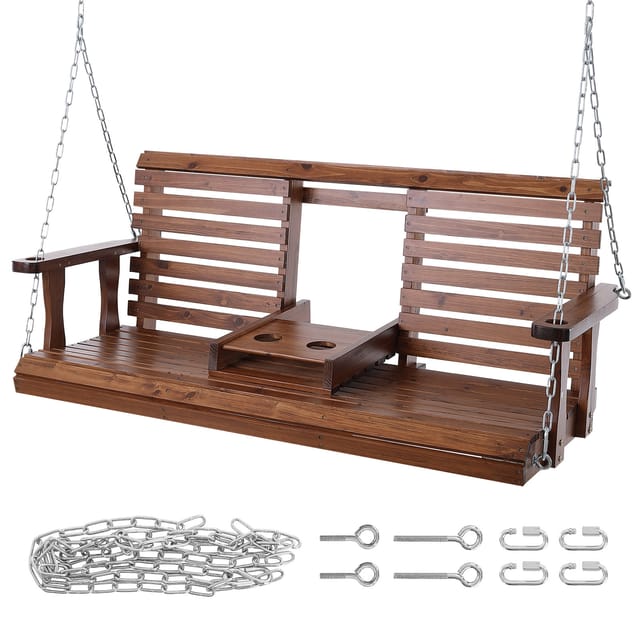 Mophorn - 1,5 M Veranda-schaukel Aus Holz, Terrassen-gartenbank-schaukel, Verbesserte 400 Kg Tragfähigkeit, Robuste Schaukelbank Mit Hängeketten Für Den Außenbereich, Braun