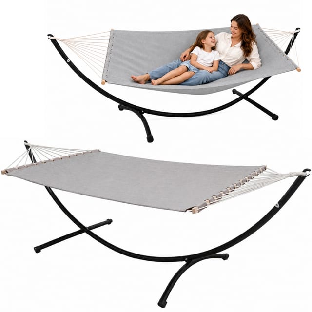 AMANKA Doppel-Hängematte mit Gestell bis 120 kg 200 x 120 cm Grau