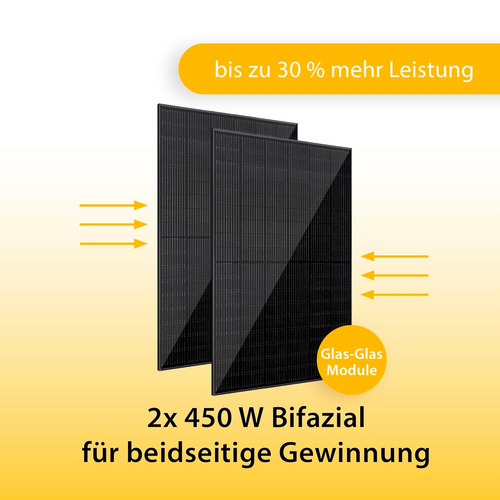 VALE Balkonkraftwerk 450 Wp – 1x 450 Wp Premium Solarmodul bifazial (Glas+Glas), Growatt NEO 800M-X, 5m Anschlusskabel Bild 2