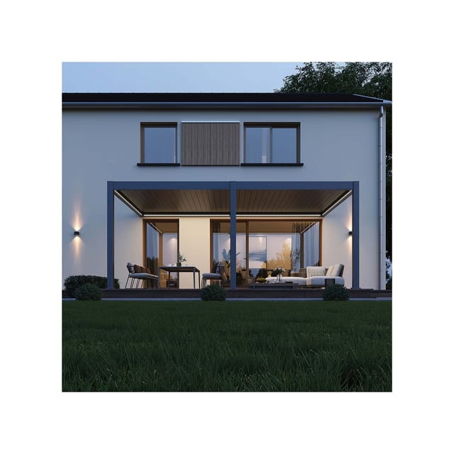 Weide E-Deluxe Plus elektrische Wand Pergola mit LED Voll Aluminium 4 x 6 M motorisiertes Lamellendach anthrazit?