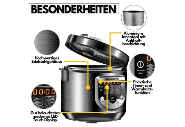 Steinborg digitaler Multikocher 5L Edelstahl 900W inkl. Rezeptbuch