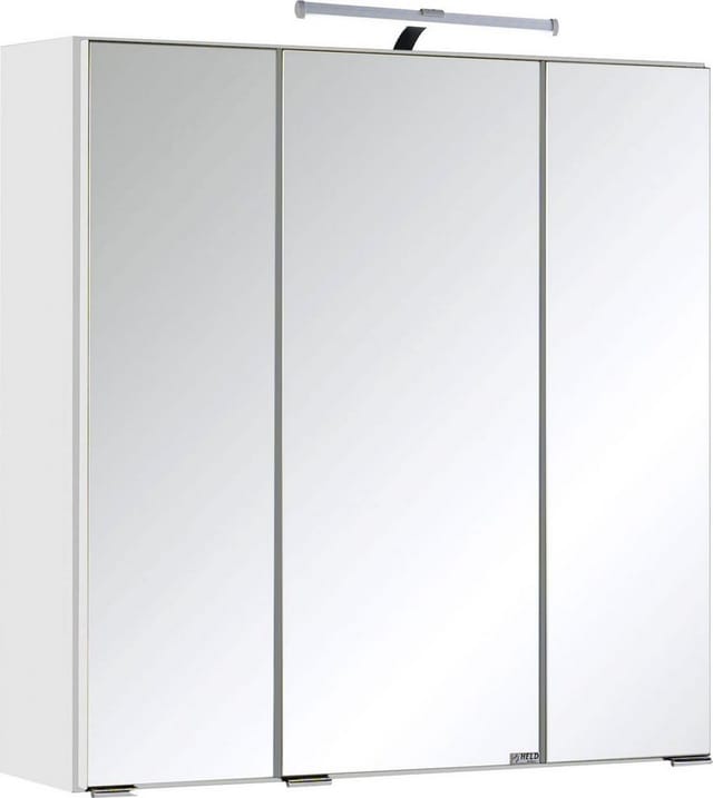 welltime Badmöbel-Set "Trento", Badezimmer-Set, Waschbeckenunterschrank, Spiegelschrank, (2-St), inkl. LED Aufbauleuchtung Schalter/Steckdose, Möbel Made in Germany