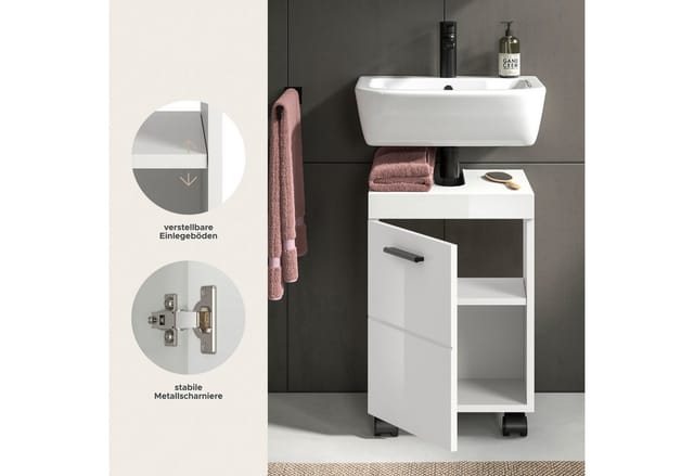 welltime Waschbeckenunterschrank AVON, Breite 40 cm, 1 Tür, 1 Einlegboden, 2 Fächer (mit Siphonausschnitt 22x8 cm, Rückwand mit Ausschitt) Badmöbel, Badschrank, Unterschrank, Waschtisch, Kommode, Bad