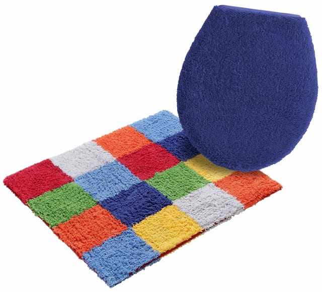 OTTO home Badematte Kira, Badvorleger, Badezimmer Teppich, Kästchen, Höhe 12 mm, beidseitig nutzbar, strapazierfähig, fußbodenheizungsgeeignet, Baumwolle (Bio-Baumwolle), 2-tlg. Hänge-WC Set, bunt, Badteppich, Badematten auch als 2 teiliges Set erhältlich
