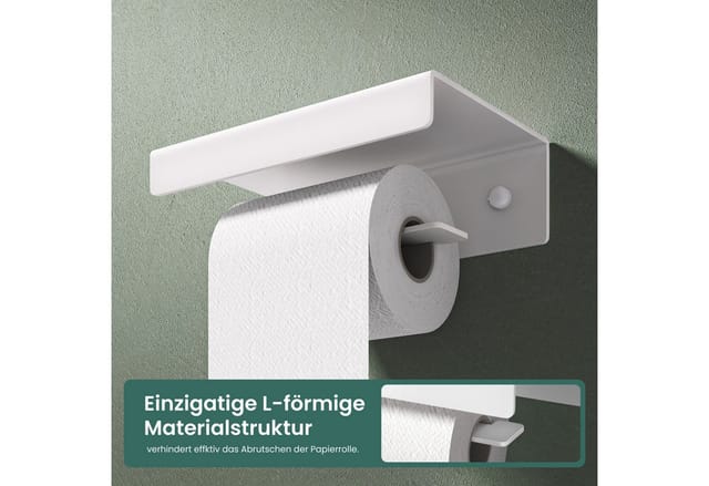 Mai & Mai Toilettenpapierhalter WC-Papierhalter mit Ablage aus Aluminium L-Form Lino-05, Anti-Fingerabdruck Einzigatige L-förmige Materialstruktur
