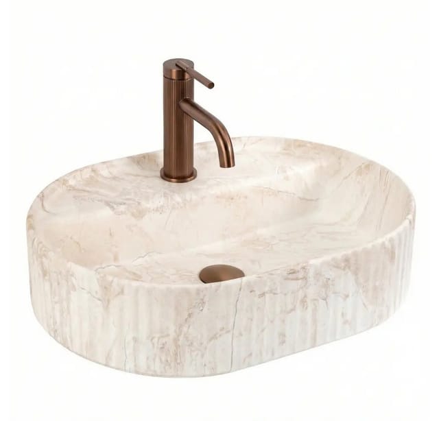 wohnwerk.idee Aufsatzwaschbecken Waschbecken oval geriffelt Keramik Design Waschtisch 50/60 cm