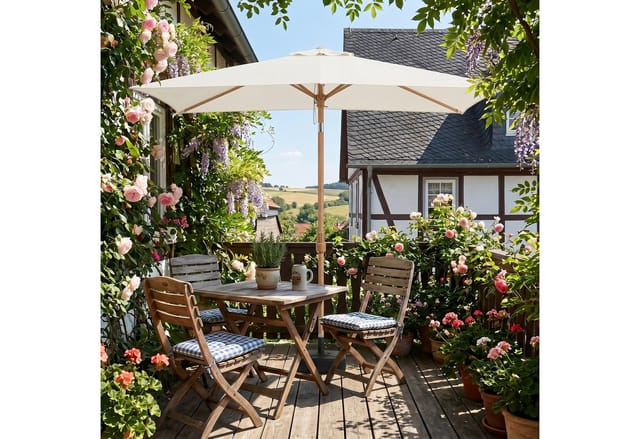 Sekey Sonnenschirm 300 x 200 cm Sonnenschirm Rechteckig Holzoptik Gartenschirm Knickbar, LxB: 300x200 cm, Marktschirm Holzoptik-Schirmstiel, für Garten
