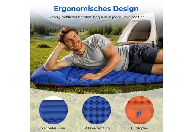 AKKEE Isomatte Camping luftmatratze mit kopfkissen für Outdoor, Campingmatte, 198 x 72 x 8 cm