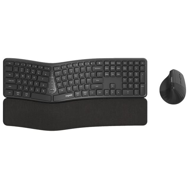 Rapoo 8810ME - DE Dark Grey Wireless Combo, Ergonomisches, Curved Tastatur- und Maus-Set, Flexibel & komfortabel für Büro & Zuhause