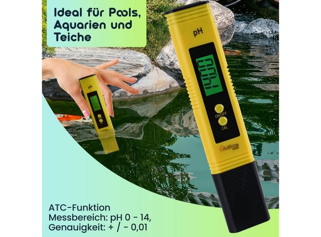 Casativo pH-Messgerät Digitales pH-Messgerät ATC LCD Tester Pool Aquarium Pool pH 0–14, (1-tlg., 1er-Set & 2er-Set), ph-Wert Testgerät mit großem LCD-Display/Batteriebtrieb