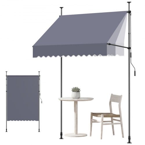 VEVOR Klemmmarkise 150 cm, Höhenverstellbare Markise mit Handkurbel, Terrassenmarkise UPF 80+ Sonnenschutz, Sonnenmarkise, Balkonmarkise, Ideal für Terrasse, Balkon & Garten, Dunkelgrau
