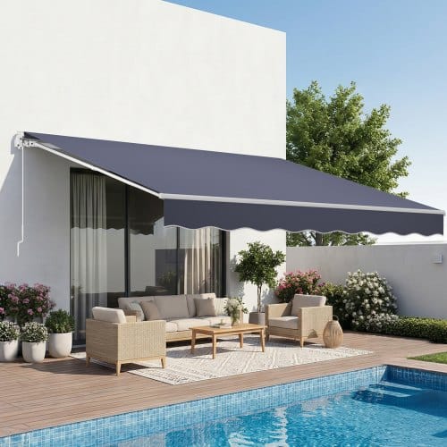 VEVOR Gelenkarmmarkise 4x3 m, Einziehbare Markise mit Handkurbel, Terrassenmarkise UPF 80+ Sonnenschutz, Sonnenmarkise, Balkonmarkise, Ideal für Terrasse, Balkon, Garten & Fenster, Grau