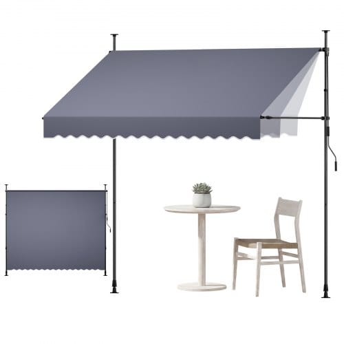 VEVOR Klemmmarkise 300 cm, Höhenverstellbare Markise mit Handkurbel, Terrassenmarkise UPF 80+ Sonnenschutz, Sonnenmarkise, Balkonmarkise, Ideal für Terrasse, Balkon & Garten, Dunkelgrau