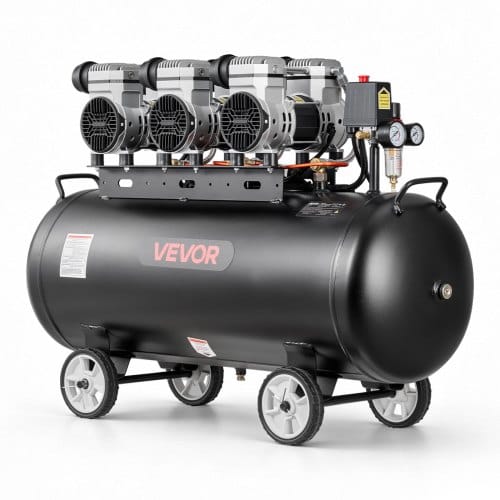 VEVOR 3 KW Druckluftkompressor, Ölfreier Kompressor mit 100 L Lufttank, Flüsterkompressor mit 198 L/min bei 6,2 bar & Max. 8 bar, Tragbarer Luftkompressor mit Rädern & Griff für Werkstatt Heimwerker
