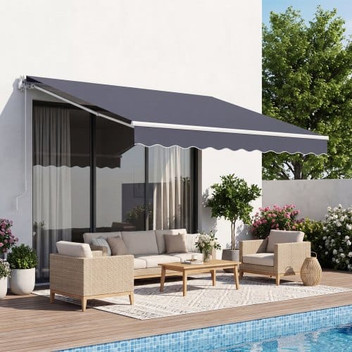VEVOR Gelenkarmmarkise 2,5x2 m, Einziehbare Markise mit Handkurbel, Terrassenmarkise UPF 80+ Sonnenschutz, Sonnenmarkise, Balkonmarkise für Terrasse, Balkon, Garten, & Fenster, Grau