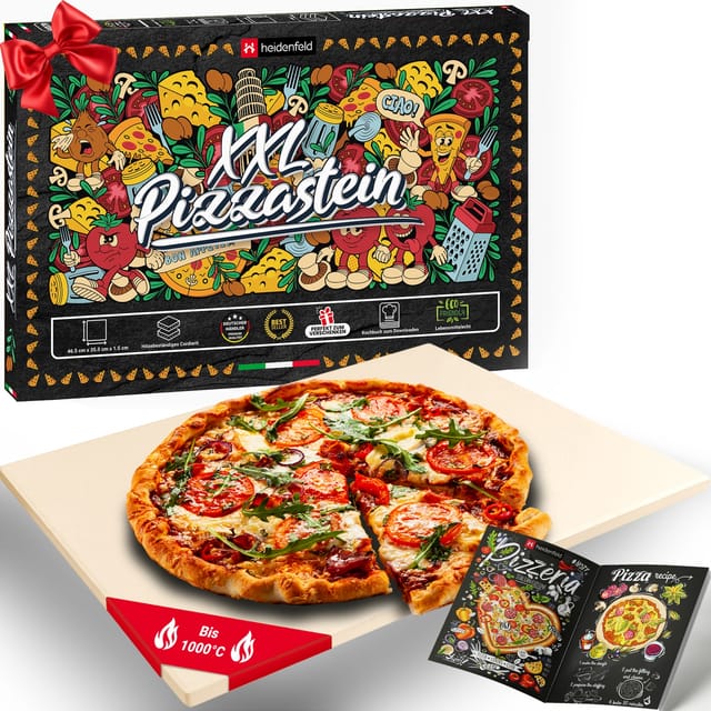Heidenfeld XXL-Pizzastein, 46,5 x 35,5 x 1,5 cm, rechteckig, Cordierit, für Backofen oder Grill
