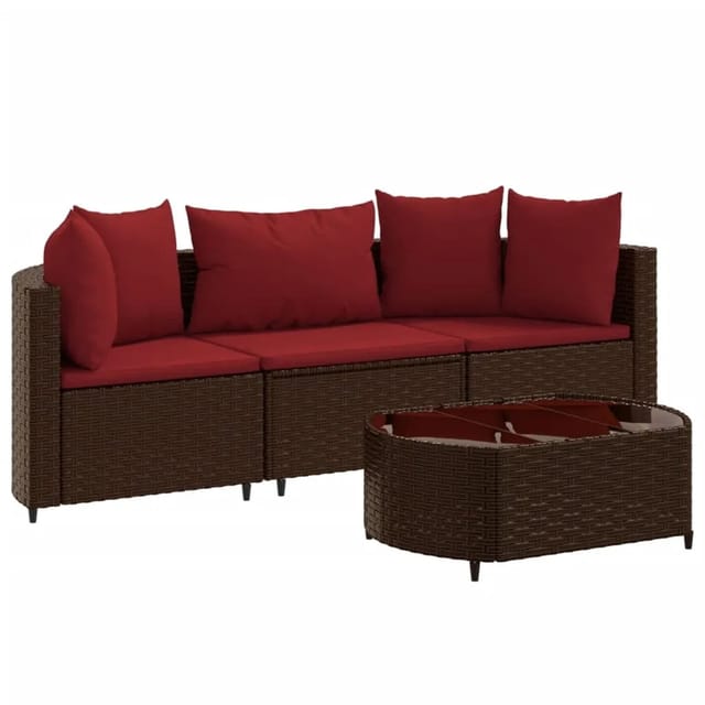 vidaXL 4-tlg Garten-Sofagarnitur mit Kissen Braun Poly Rattan Modell 4