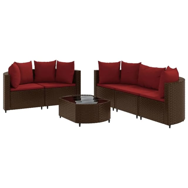 vidaXL 6-tlg Garten-Sofagarnitur mit Kissen Braun Poly Rattan Modell 11