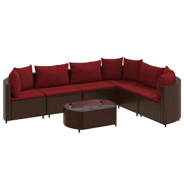vidaXL 7-Tlg Garten-Sofagarnitur mit Kissen Braun Poly Rattan 3308381