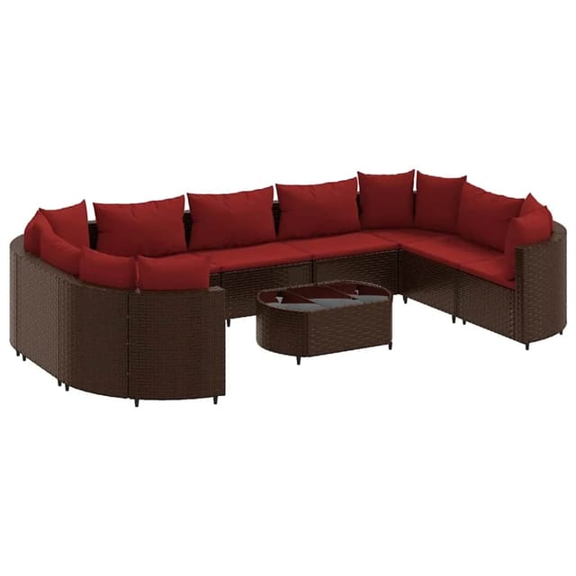 vidaXL 10-Tlg Garten-Sofagarnitur mit Kissen Braun Poly Rattan 3308405